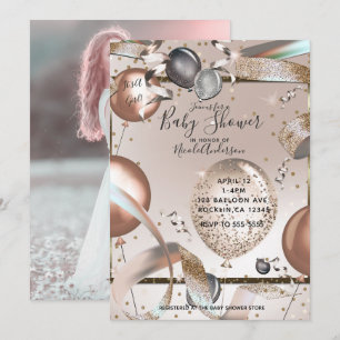 Invitación Globos de Purpurina Rosa Oro Rosa Baby Shower Foto