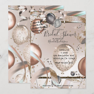 Invitación Globos de Purpurina Rosado Rose Gold para Fiesta d