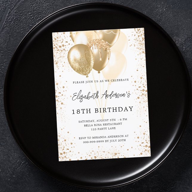 Invitación Globos de purpurinas de oro blanco de la fiesta de (Subido por el creador)