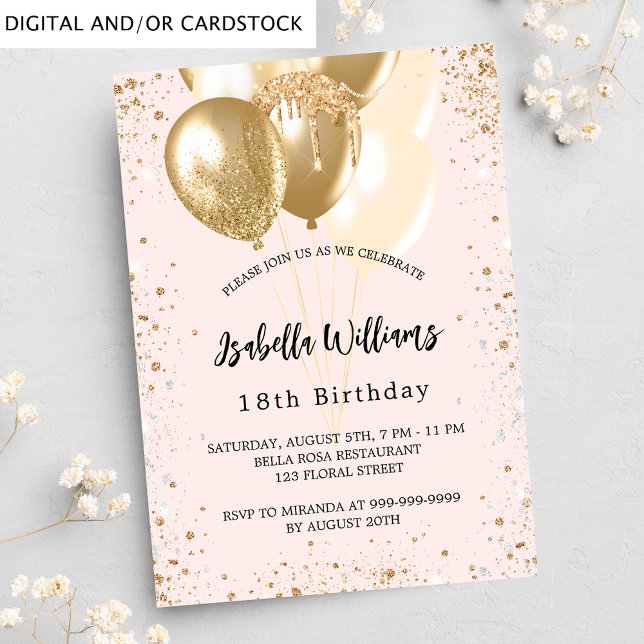 Invitación Globos de purpurinas de oro rosado para la fiesta  (Subido por el creador)