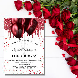 Invitación Globos de purpurinas rojos de cumpleaños