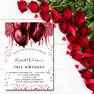 Invitación Globos de purpurinas rojos de cumpleaños