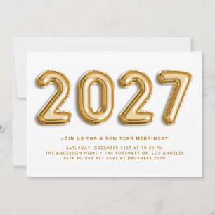 Invitación Globos de Relieve metalizado dorado 2024 Fiesta de