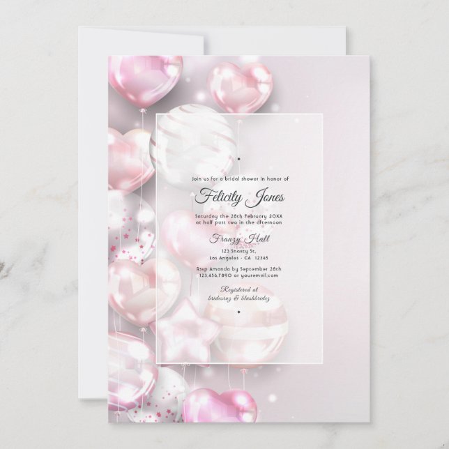 Invitación Globos de Rosa y Oro Rosa para Despedida de Solter (Anverso)