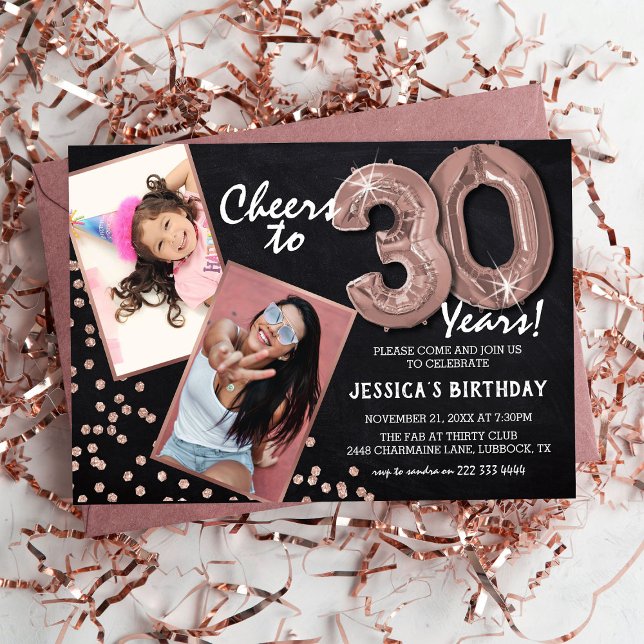 Invitación Globos de RoseGold con Pizarra 2 Foto Cumpleaños 3 (Subido por el creador)