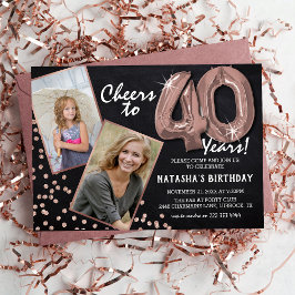 Invitación Globos de RoseGold de Pizarra 2 Foto Cumpleaños 40