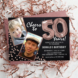 Invitación Globos de RoseGold de Pizarra 2 Foto Cumpleaños 50