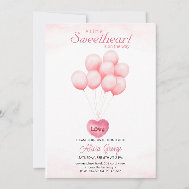Invitación Globos de San Valentín de Baby Shower (Anverso)