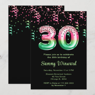 Invitación Globos de sandía para cumpleaños 30 con confeti