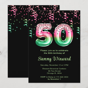 Invitación Globos de sandía para cumpleaños número 50 con con