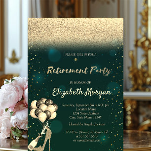 Invitación Globos de tacón alto dorados Jubilación Purpurina