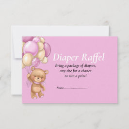 Invitación Globos de Teddy para Baby Shower de Niña Diaper Ra