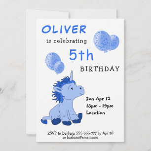 Invitación Globos de Unicornio Azul Adorable Fiesta de Cumple