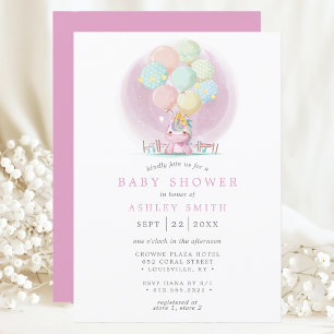 Invitación Globos de Unicornio Rosados Cumpleaños de Niña Sho