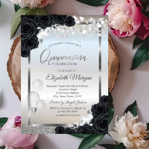 Invitación Globos de vidrio de Rosas negros Quinceañera