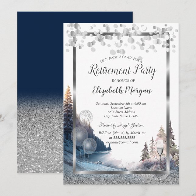 Invitación Globos de vidrio de vino,Jubilación horizontal (Anverso / Reverso)