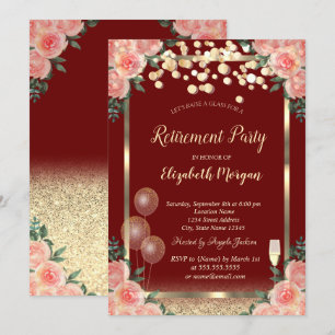 Invitación Globos de vidrio rosas brillo borgoña jubilación