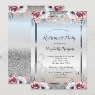Invitación Globos de vidrio Rosas de purpurina plateada Jubil