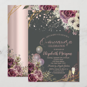 Invitación Globos de Vidrio Tacones Brillantes Flores Quincea