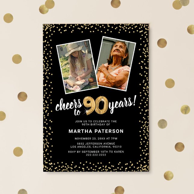 Invitación Globos Dorados 2 Foto Cumpleaños 90  (Subido por el creador)