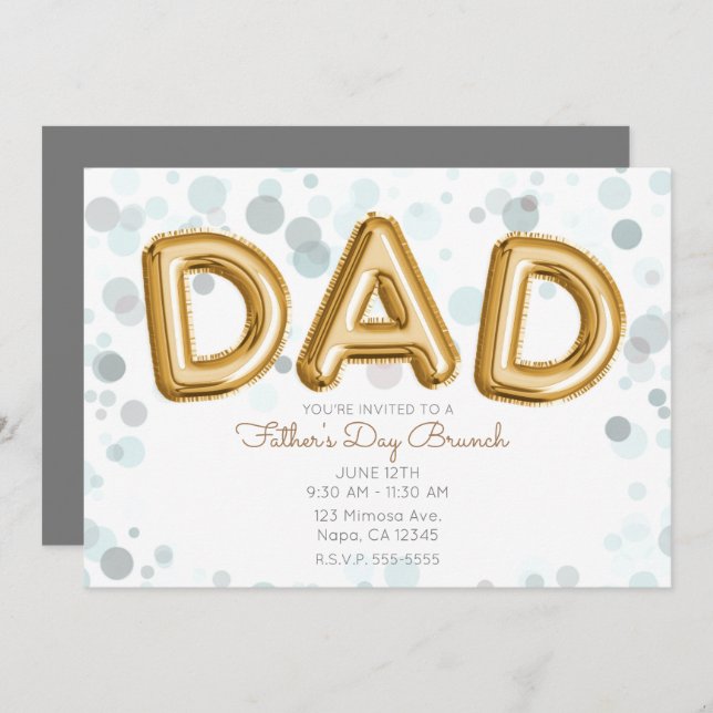 Invitación Globos dorados DAD para Brunch del Día del Padre G (Anverso / Reverso)