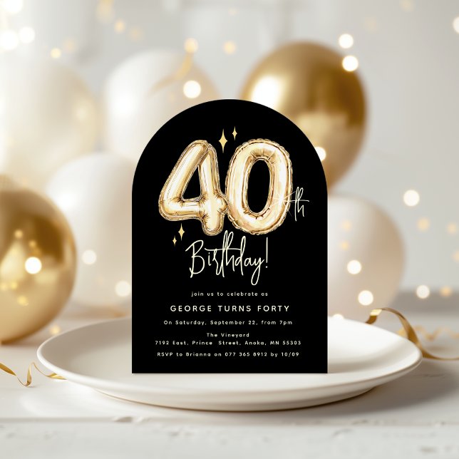 Invitación Globos dorados de moda para cumpleaños 40 (Subido por el creador)