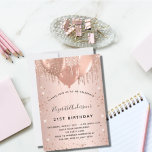 Invitación Globos dorados de rosa de cumpleaños<br><div class="desc">Para un elegante cumpleaños número 21 (o cualquier edad). Un fondo dorado rosa. Decorada con oro rosa,  goteo rosado,  pinturas de goteo y globos. Personalice y agregue un nombre,  edad 21 y detalles del fiesta. El nombre se escribe con un guión de estilo con letras a mano</div>