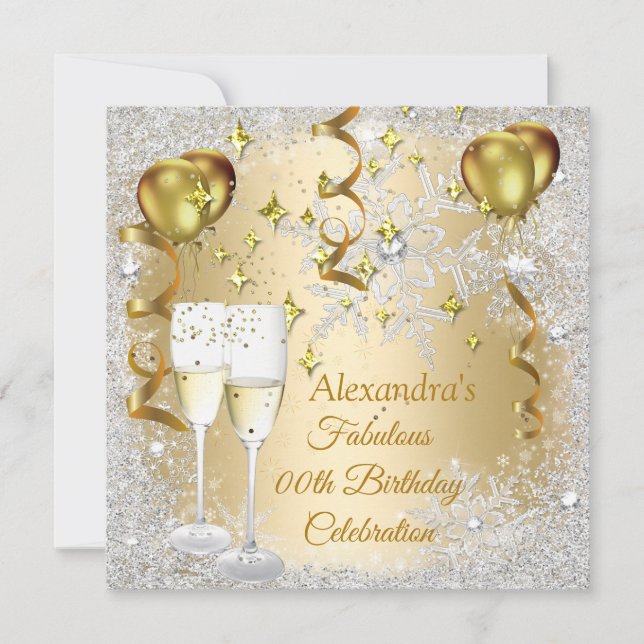 Invitación Globos dorados para fiesta de cumpleaños champagne (Anverso)