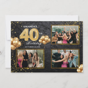 Invitación Globos dorados plateados y negros para cumpleaños 