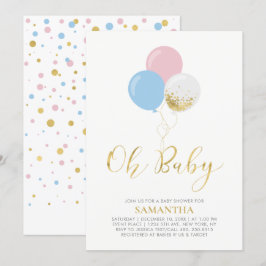 Invitación Globos dorados, rosados y azules | Oh Baby Baby Sh