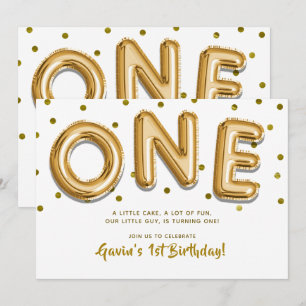 Invitación Globos dorados y confeti ONE Fiesta de cumpleaños 