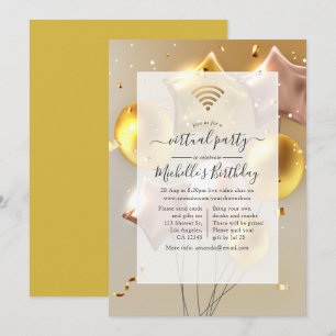 Invitación Globos dorados y dorado rosa Fiesta virtual de cum