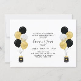 Invitación Globos dorados y negros 50 aniversario de bodas