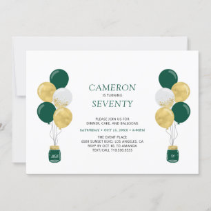 Invitación Globos dorados y verdes Fiesta de cumpleaños moder