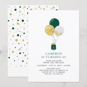 Invitación Globos dorados y verdes Fiesta de cumpleaños moder