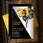 Invitación Globos Elegante Negro | Fiesta del 21º cumpleaños<br><div class="desc">Globos negros como una gota de fondo a globos de tono dorado le dan un toque dramático a este diseño Fiesta del 21º cumpleaños. Diseño compuesto por Holiday Hearts Designs (derechos reservados). Hay otros números de edad disponibles en nuestra tienda. Si no ves un diseño para la edad específica que...</div>