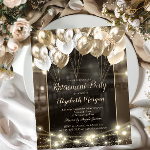Invitación Globos Elegantes Luces de Cadena Jubilación Marrón