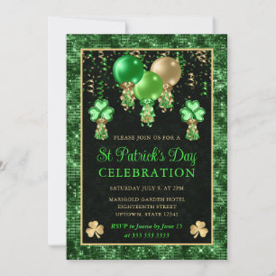 Invitación Globos elegantes verdes y dorados Día de San Patri