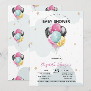 Invitación Globos,Estrellas,Nubes Lindas