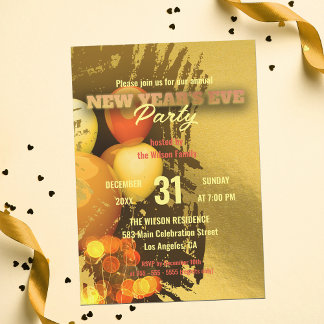 Invitación Globos festivos alumbran Confetti Nochevieja