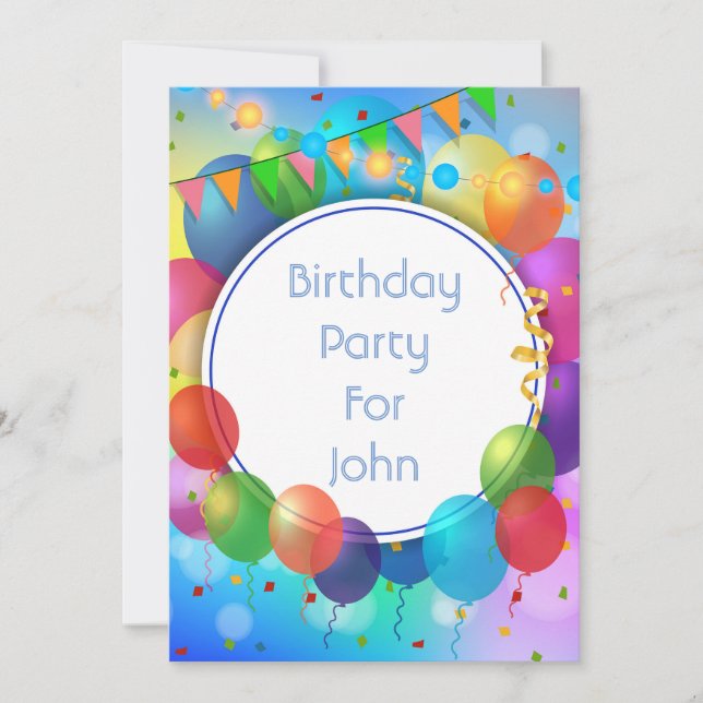 Invitación Globos Fiestas coloridos (Anverso)