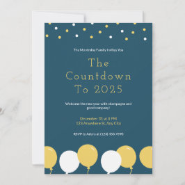 Invitación Globos Fiestas de Año Nuevo y Confetti