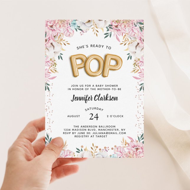 Invitación Globos florales de Baby Shower "Listos para pop" (Subido por el creador)