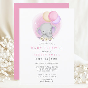 Invitación Globos Florales de Elefante Acuarela Baby Shower