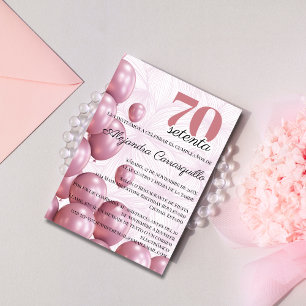 Invitación Globos Florales Rosa Española Rubor Cumpleaños 70