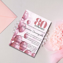 Invitación Globos florales rosados Rosa español 80 cumpleaños