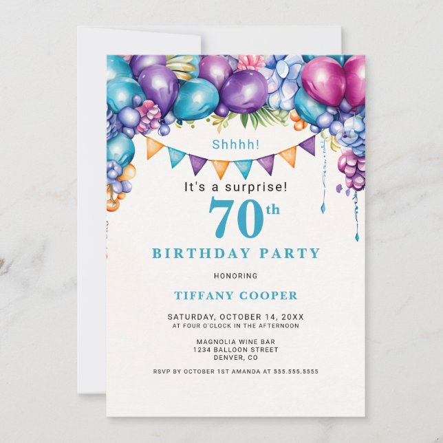 Invitación Globos Florales sorprenden fiesta de cumpleaños nú (Anverso)