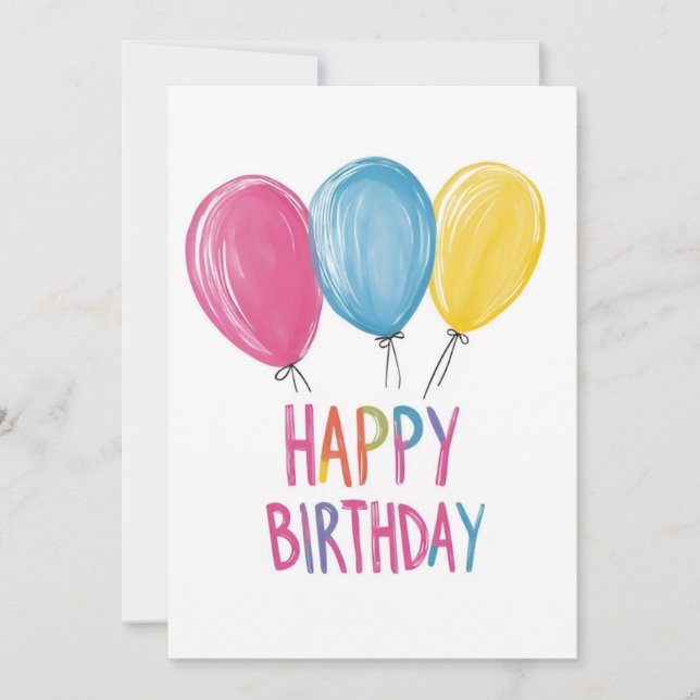 Invitación Globos ilustrados Feliz cumpleaños (Anverso)