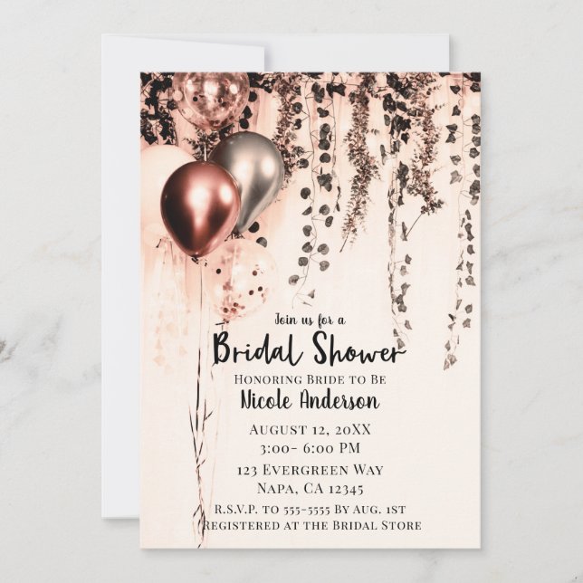 Invitación Globos metálicos de crema de oro rosa marfil novia (Anverso)