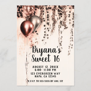 Invitación Globos metálicos de crema de oro rosa Sweet 16